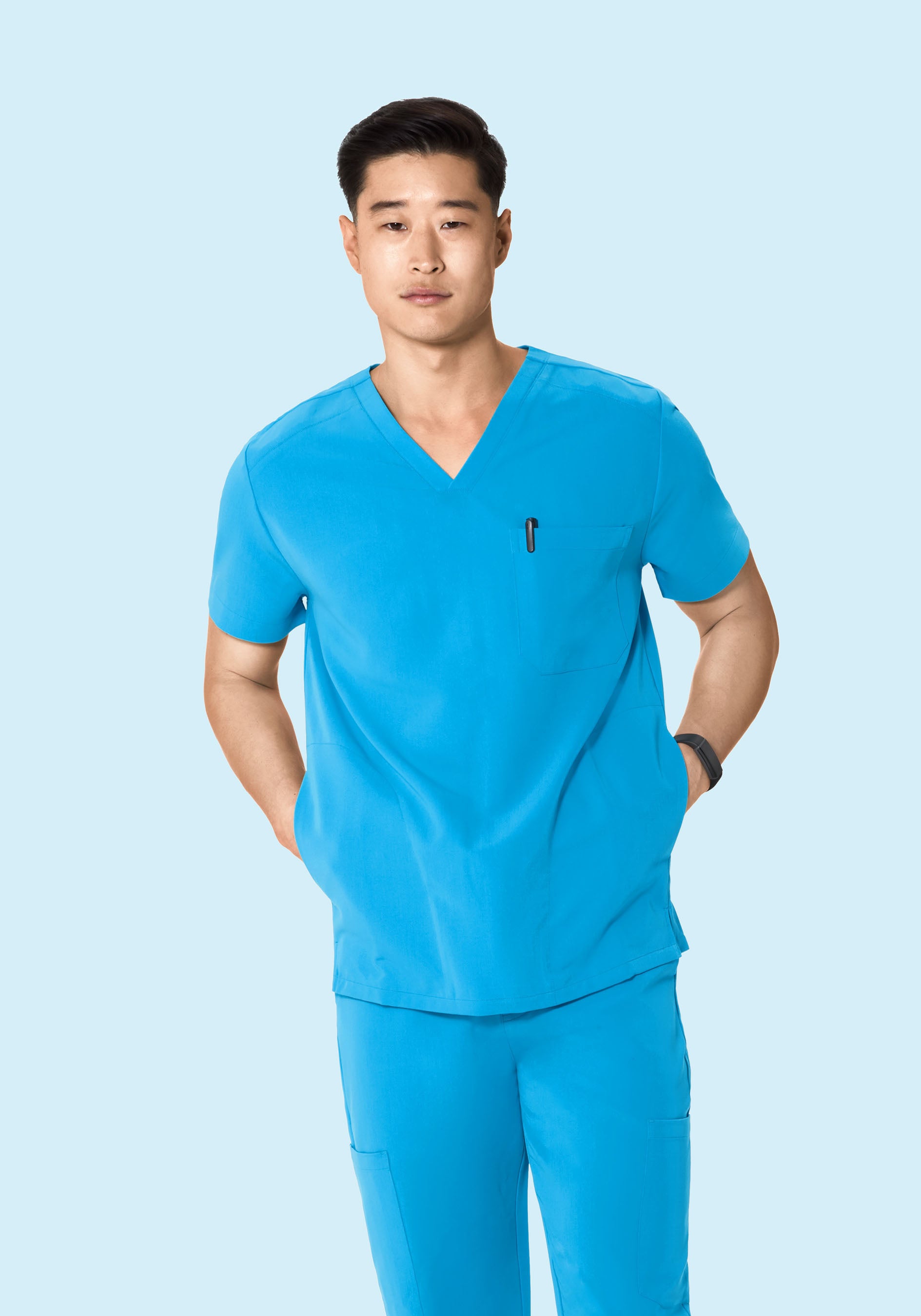 Horizon Blue Three-Pocket Casual Top