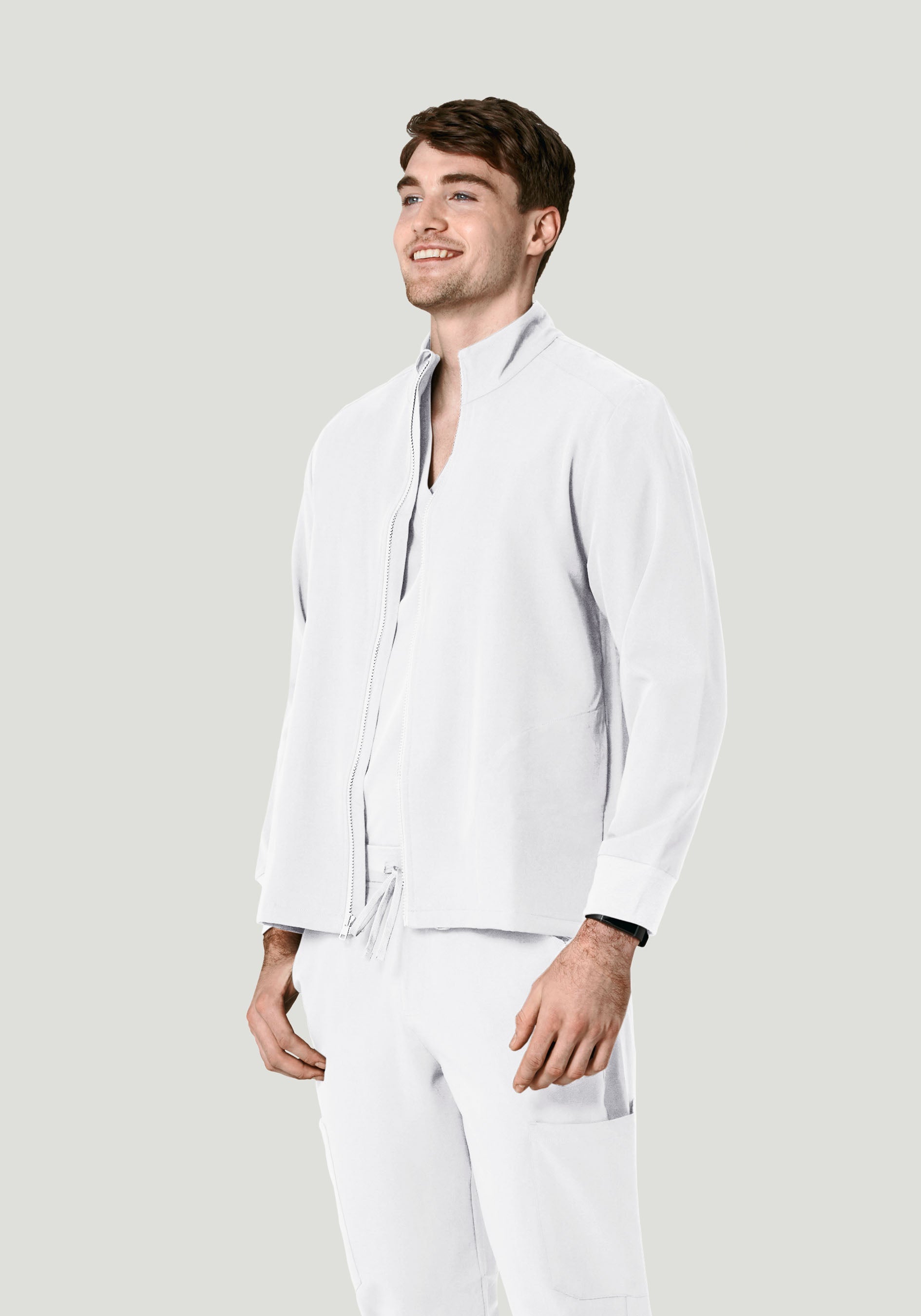 White Modern Scrub Jacket for Men