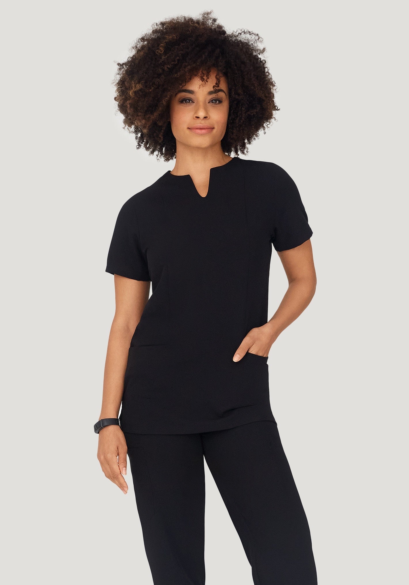 Black Notch Neck Top with 5 Pockets