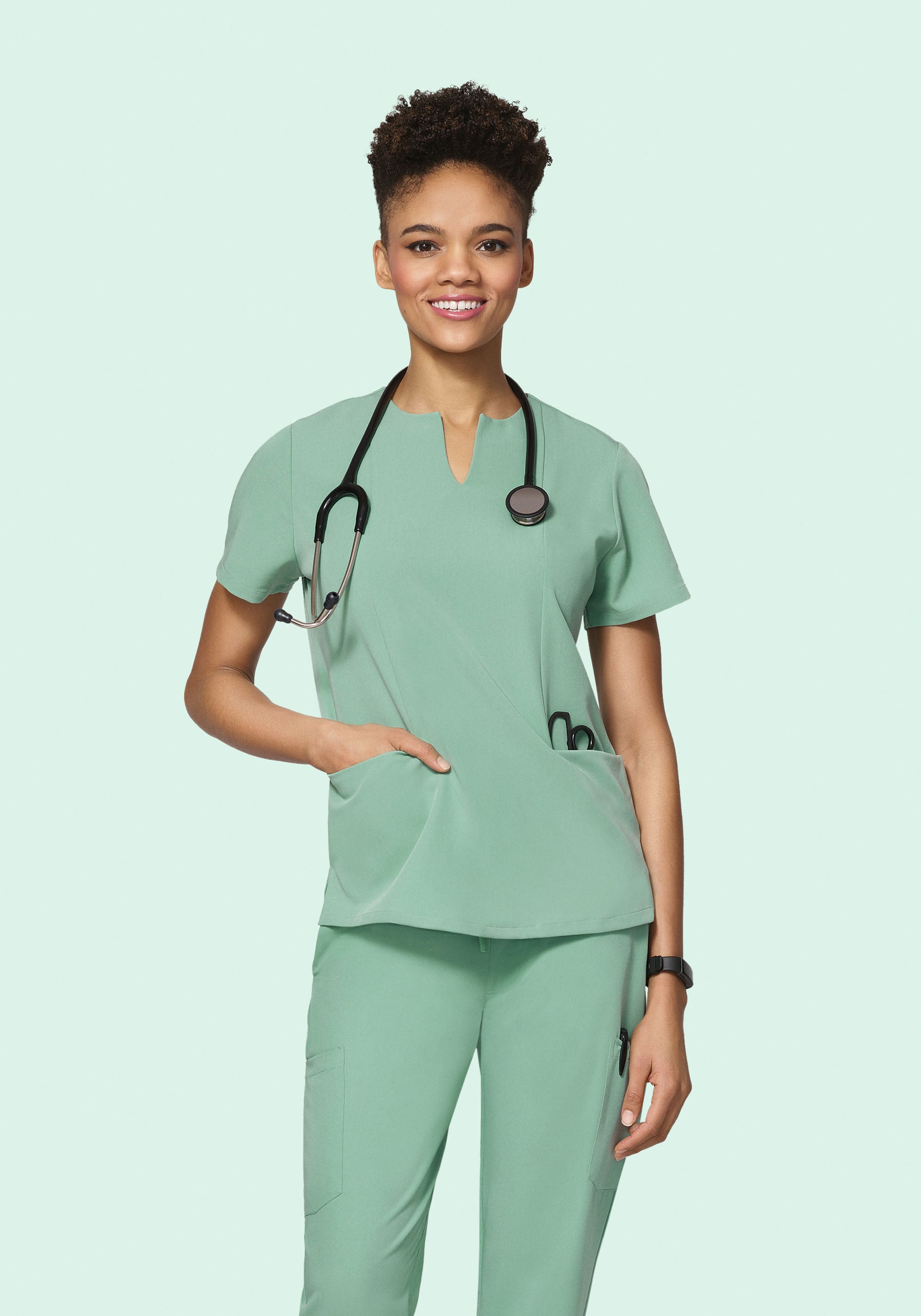 Jade Notch Neck Top with 5 Pockets