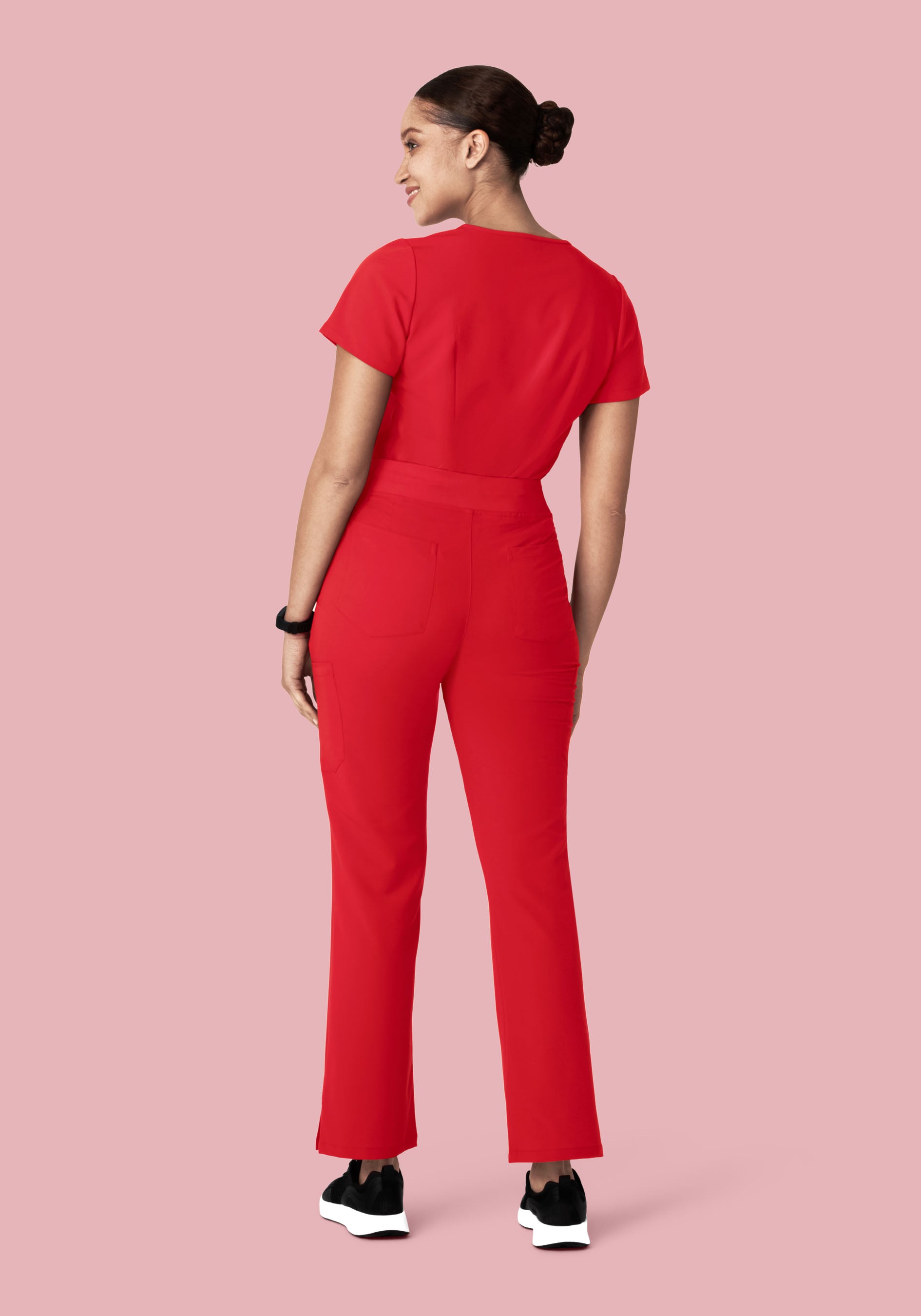 Poppy Red Notch Neck Top with 5 Pockets - Mandala