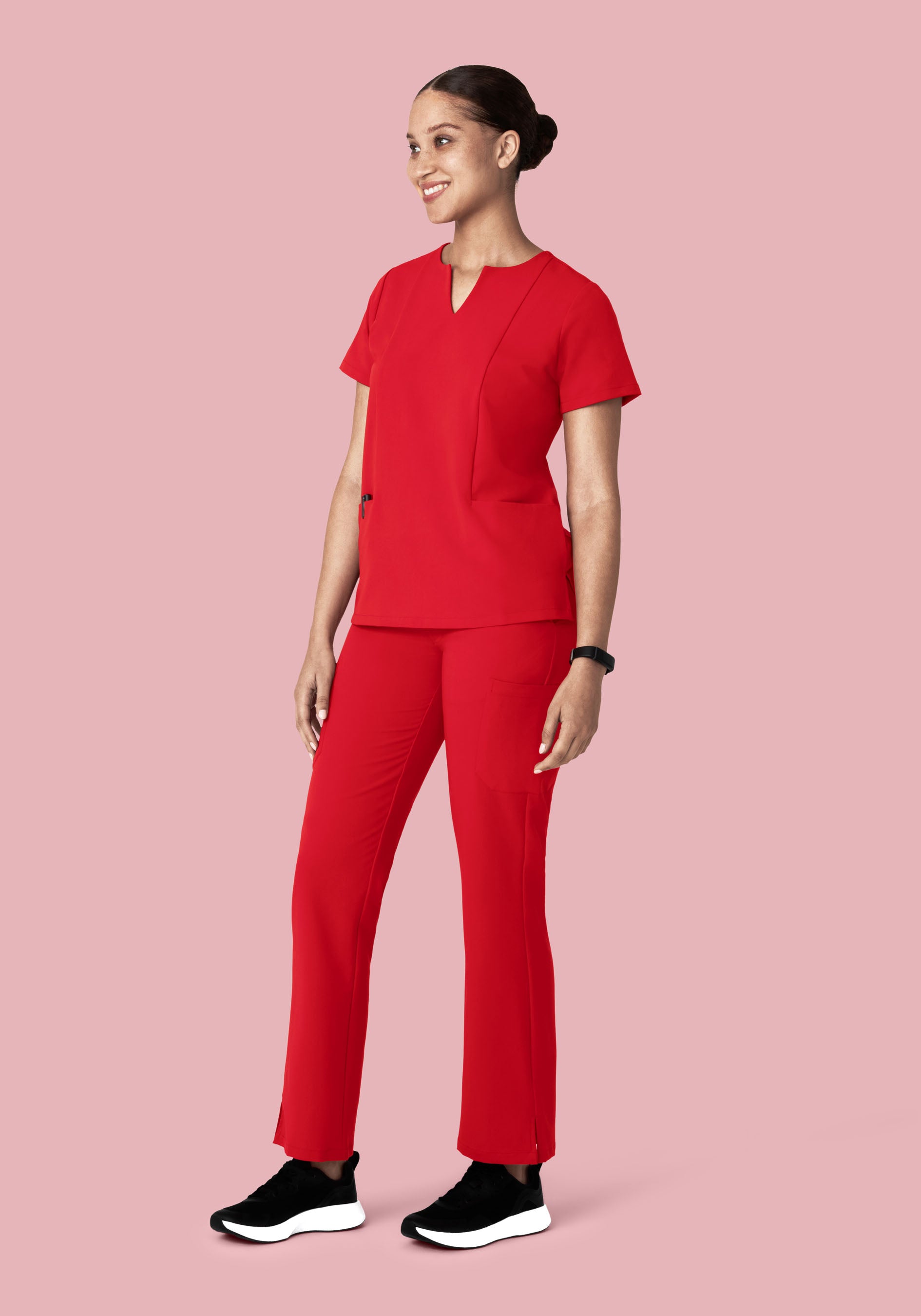 Poppy Red Notch Neck Top with 5 Pockets - Mandala