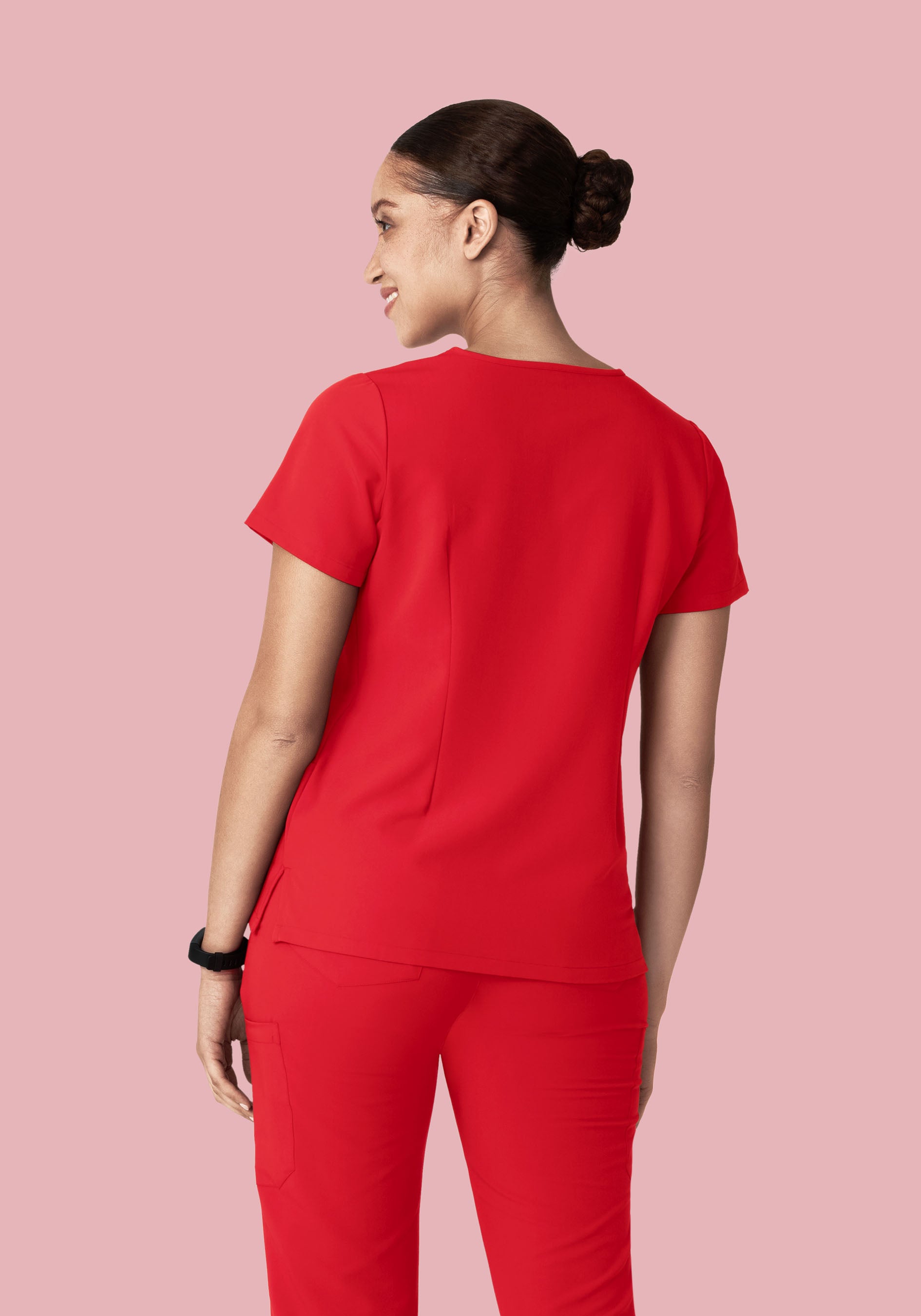 Poppy Red Notch Neck Top with 5 Pockets - Mandala