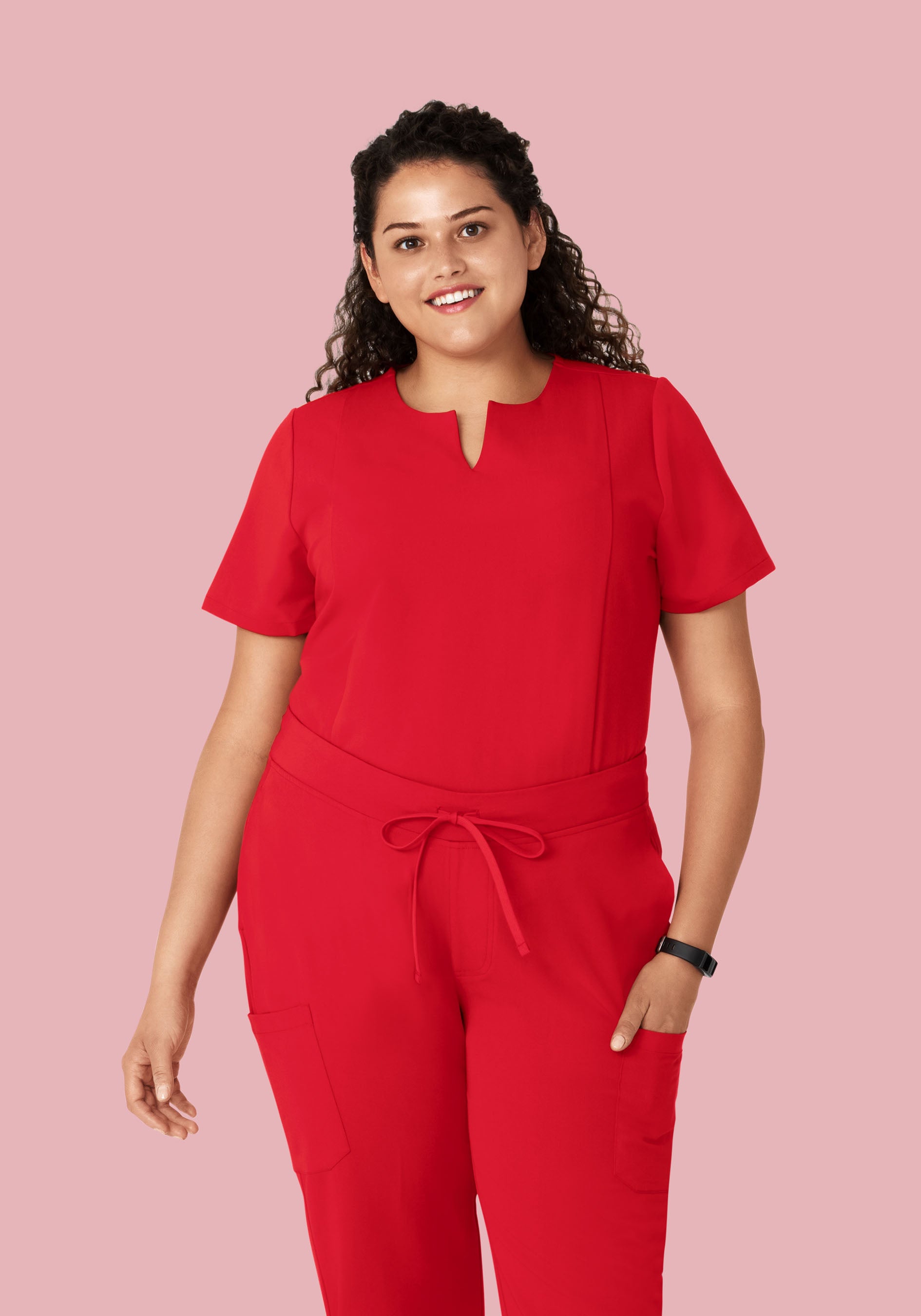 Poppy Red Notch Neck Top with 5 Pockets - Mandala