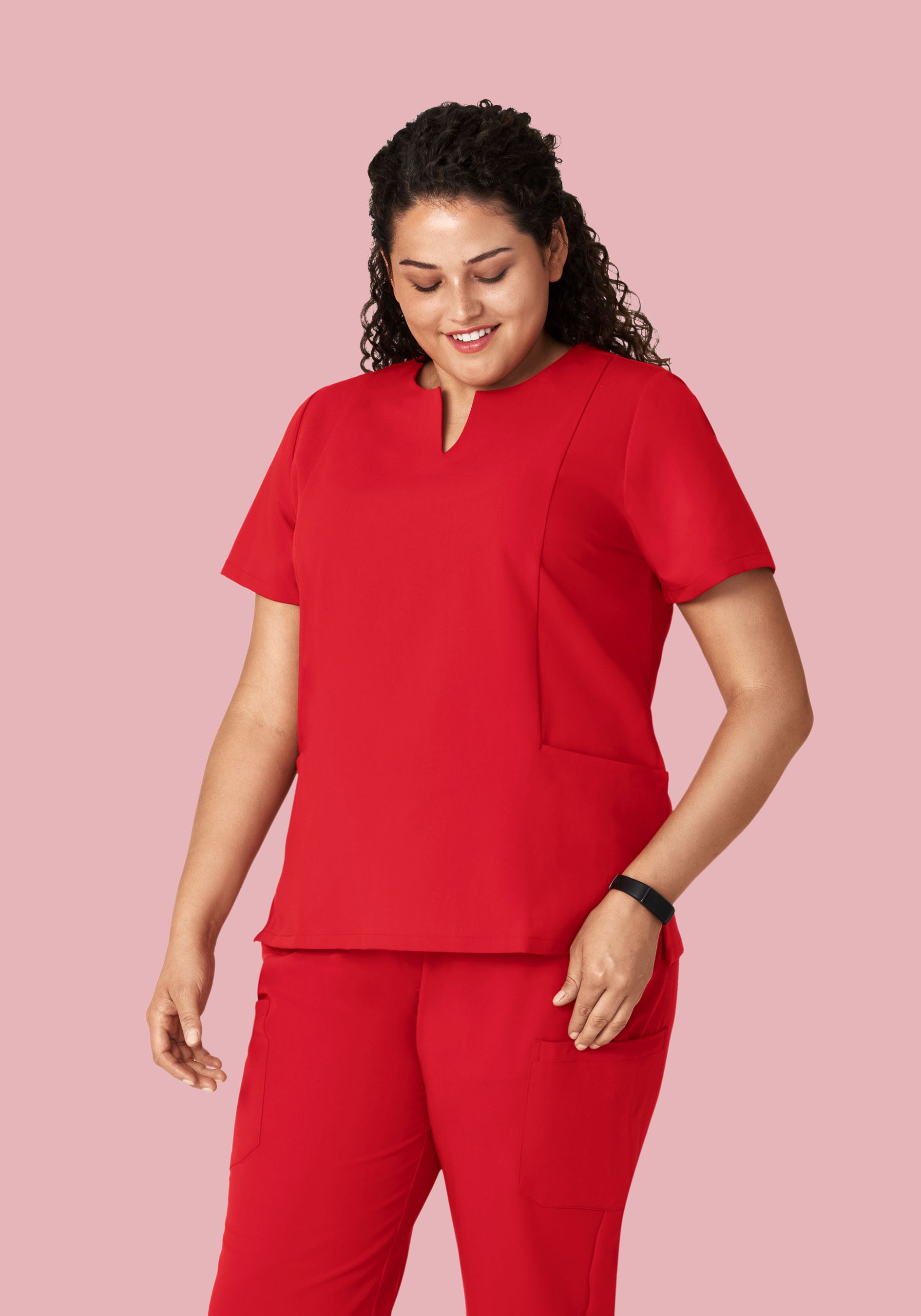 Poppy Red Notch Neck Top with 5 Pockets - Mandala