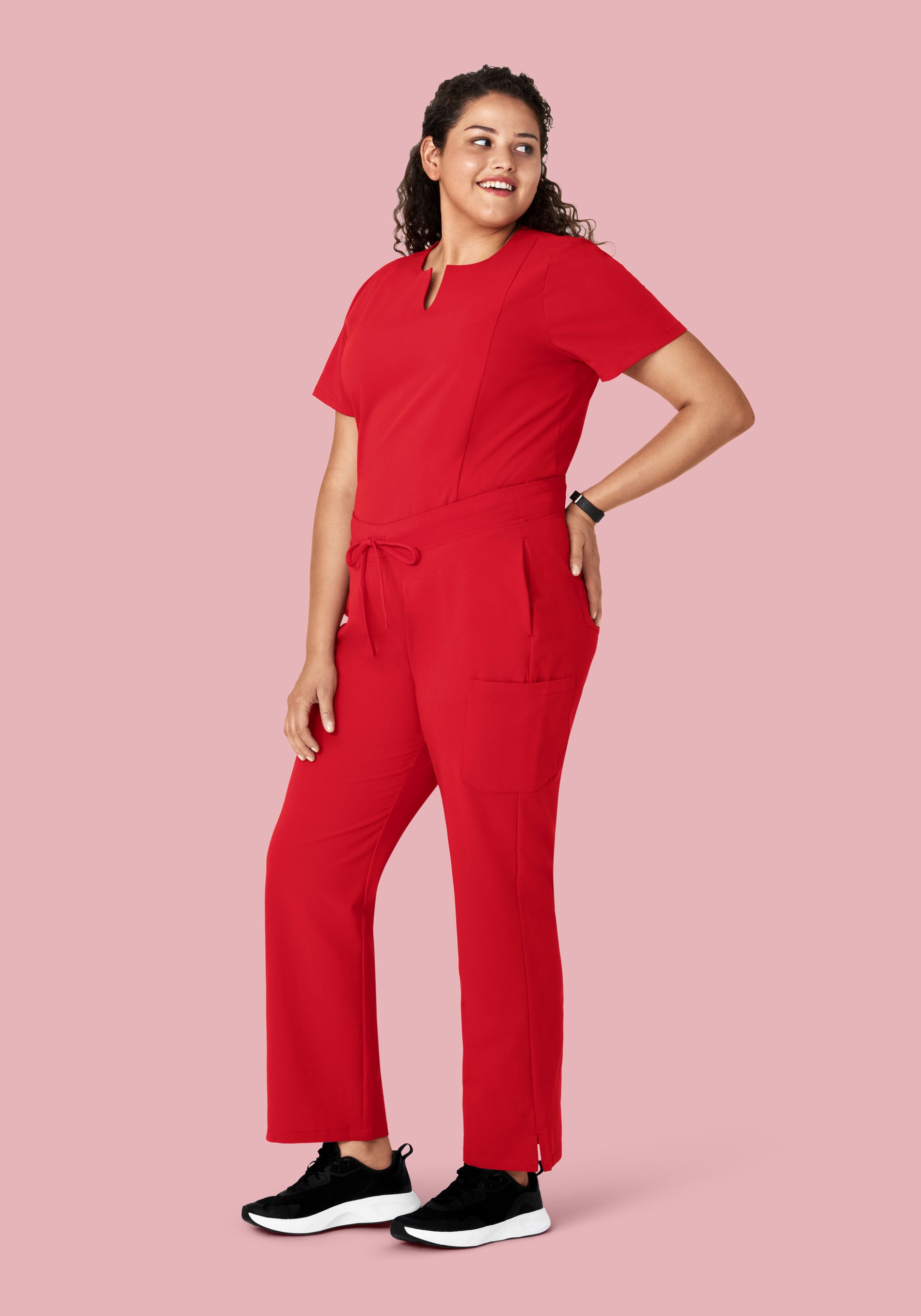 Poppy Red Notch Neck Top with 5 Pockets - Mandala