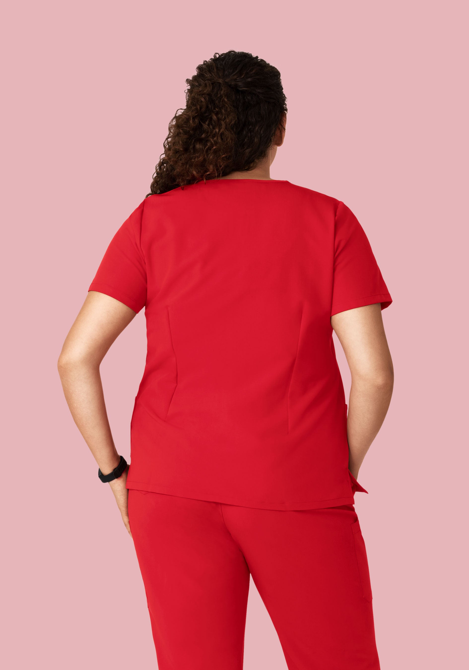 Poppy Red Notch Neck Top with 5 Pockets - Mandala